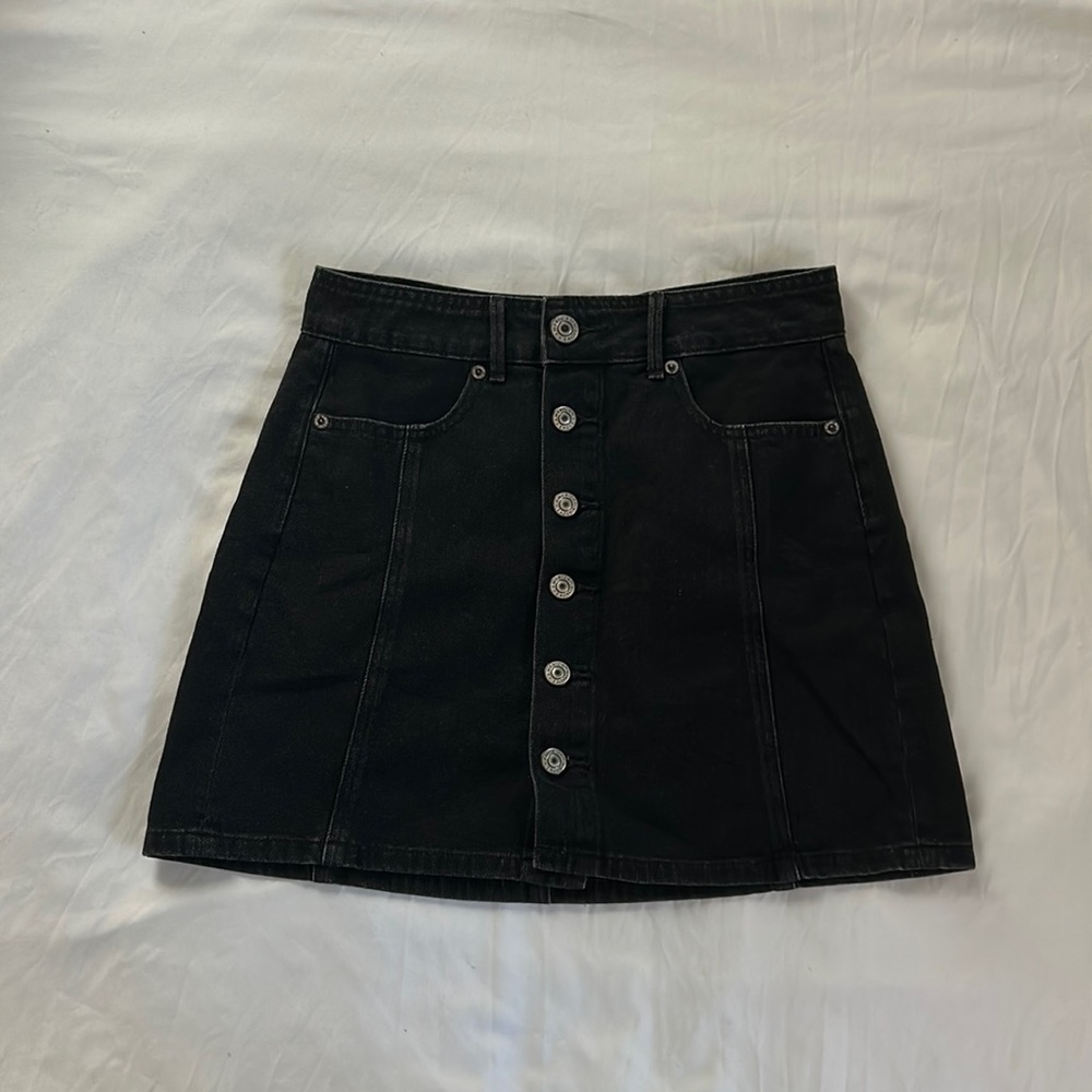 American Eagle black denim button-up skirt